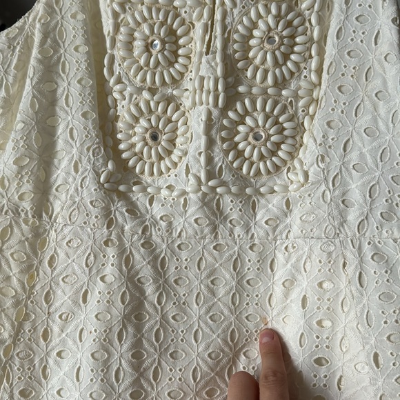 Vintage Calypso St. Barth Off-White Beaded Mini Dress w/ Pockets XS - Picture 5 of 11